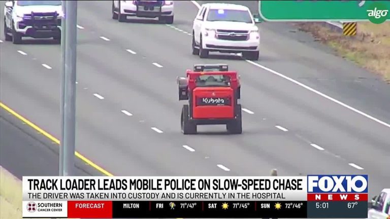 Track loader leads police chase on highway