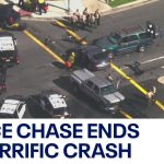 Police chase ends in major car crash scene.