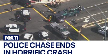 Police chase ends in major car crash scene.