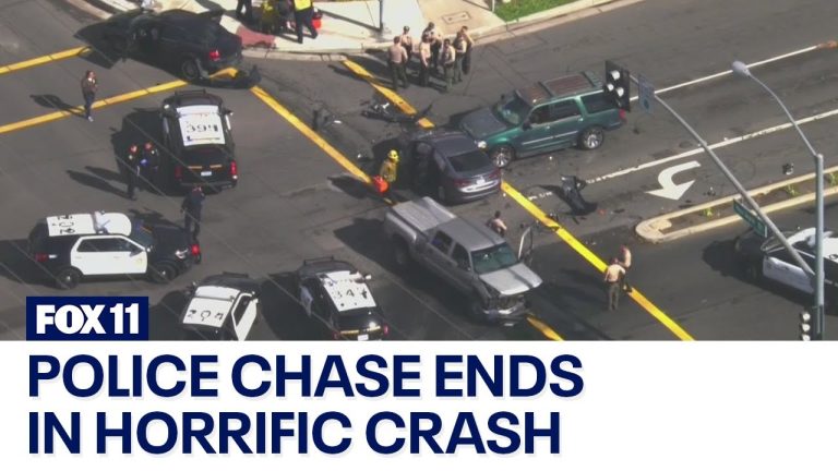 Police chase ends in major car crash scene.