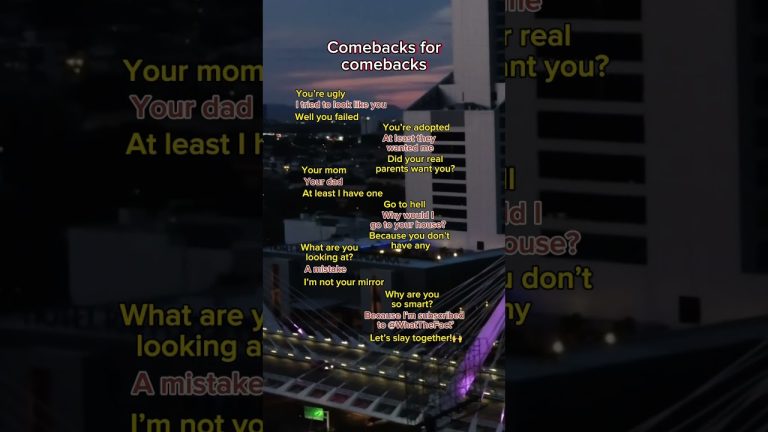 Dark cityscape with humorous text on comebacks.