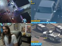 Police chase featuring streaming commentary and news footage.