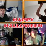 Group celebrating Halloween online gaming event