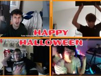 Group celebrating Halloween online gaming event