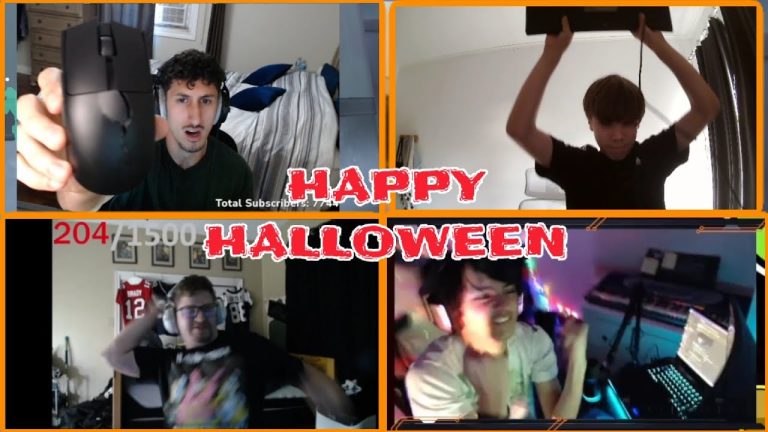 Group celebrating Halloween online gaming event