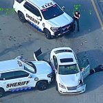 Police vehicles at highway accident scene