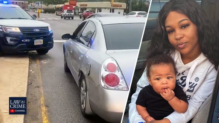 Police car and woman with baby split image.