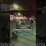 Officer chasing suspect in funny arrest scene.