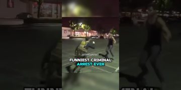 Officer chasing suspect in funny arrest scene.