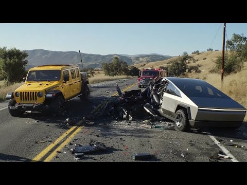 Car crash involving yellow and silver vehicles on road.