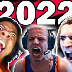 Three gamers shouting with fire graphics, 2022 text