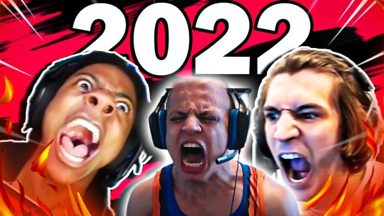 Three gamers shouting with fire graphics, 2022 text