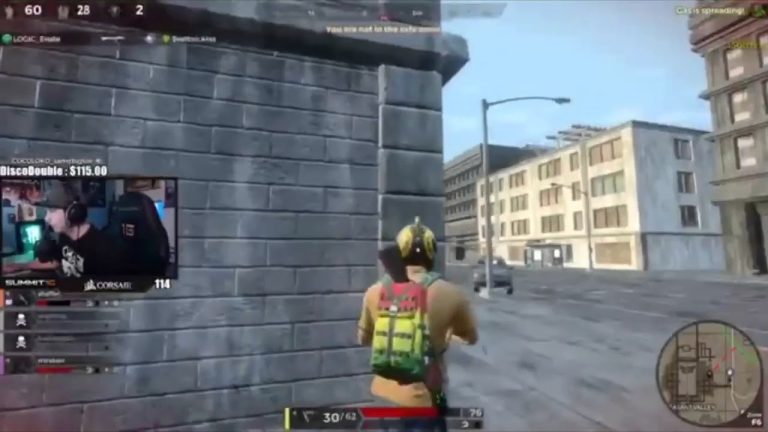 Streamer playing battle royale game on urban map