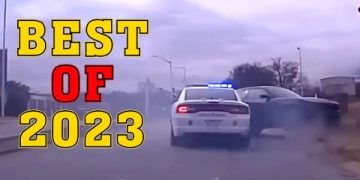 Police car pursuit on road, 2023 highlights.