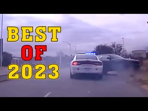 Police car pursuit on road, 2023 highlights.