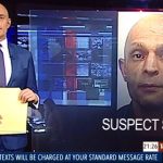 News anchor discusses suspect search on TV program.