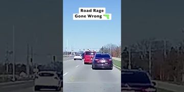 Cars on road, captioned 'Road Rage Gone Wrong'