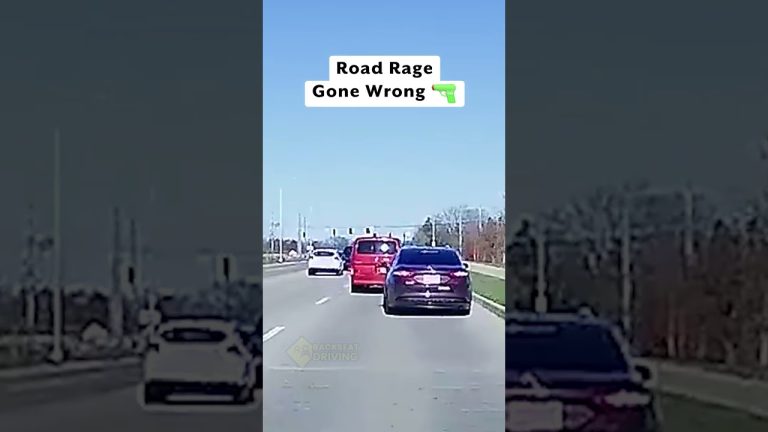 Cars on road, captioned 'Road Rage Gone Wrong'