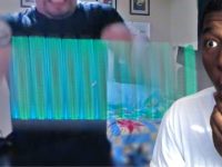 Surprised reaction to glitch effect in video