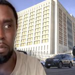 Man's face with police and building in background