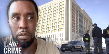 Man's face with police and building in background