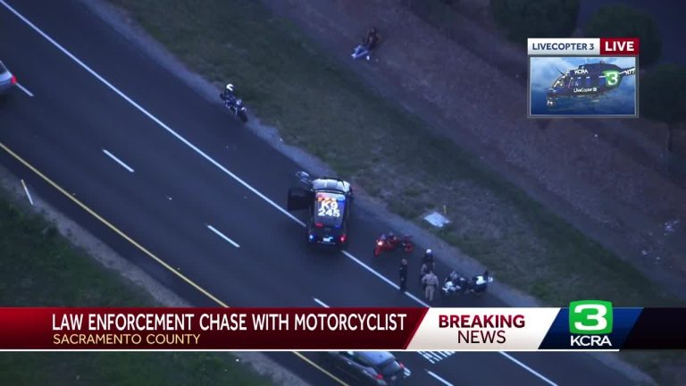 Police chase motorcyclist in Sacramento County.