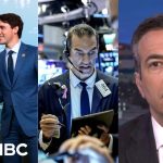 News montage: leaders, stock exchange, commentator on MSNBC.