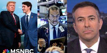 News montage: leaders, stock exchange, commentator on MSNBC.