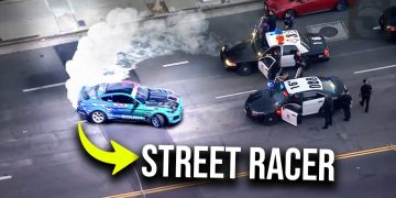 Street racer caught by police on city street.