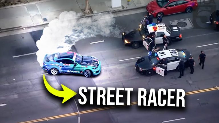 Street racer caught by police on city street.