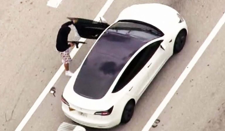 Armed Suspect Carjacks Tesla During High-Speed Chase