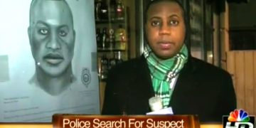 Reporter discussing police search for suspect