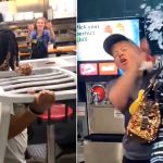 Restaurant fight with chairs and ice throwing.