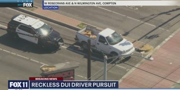 Police pursuit of DUI driver in Compton streets.