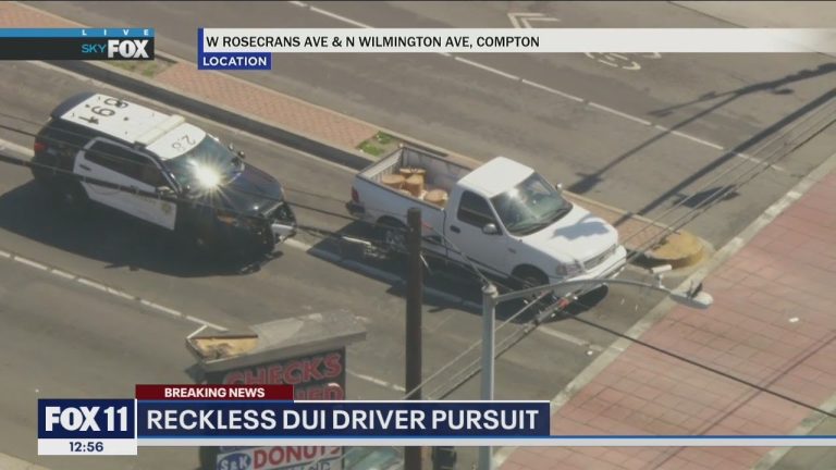 Police pursuit of DUI driver in Compton streets.