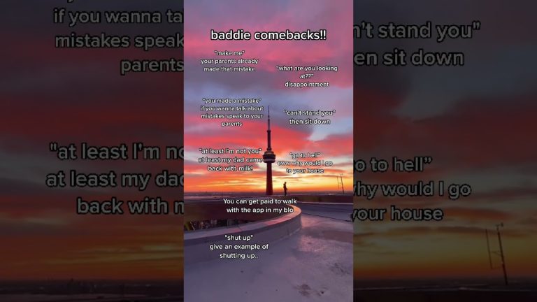 Witty comeback phrases against sunset tower background.