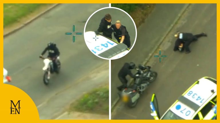 Police chasing suspects on motorcycles from helicopter