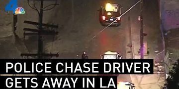 Police chase scene at night in Los Angeles.