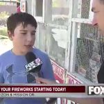 TV interviews boy about fireworks sales.