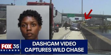 Dashcam video shows police chasing suspect on highway.