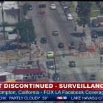 Aerial view of Compton street during news coverage.