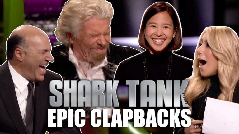 Shark Tank judges laughing during epic clapbacks moment.