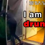 Person entering home, text: I am not drunk.