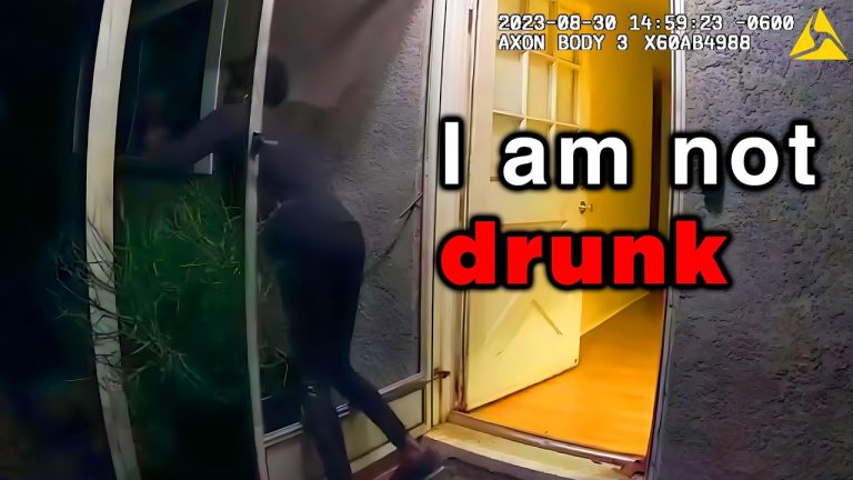 Person entering home, text: I am not drunk.