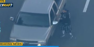 Carjacking suspect pursued by police in Los Angeles.