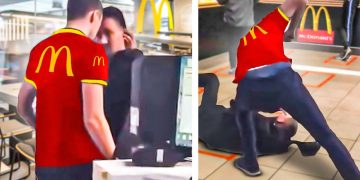 People interacting in McDonald's uniforms at restaurant