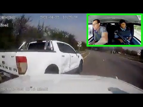 Dashcam captures car collision on a road.