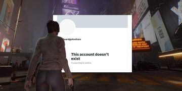 City scene with 'This account doesn’t exist' message.