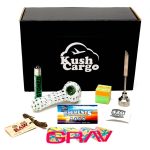 Kush Cargo subscription box with smoking accessories.