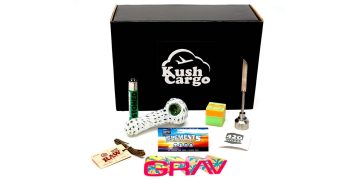 Kush Cargo subscription box with smoking accessories.